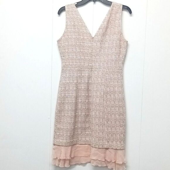 Vintage Surabaya Sleeveless Tweed V-Neck Dress Pink Ruffled Chiffon Hem Size 2 - Picture 4 of 6